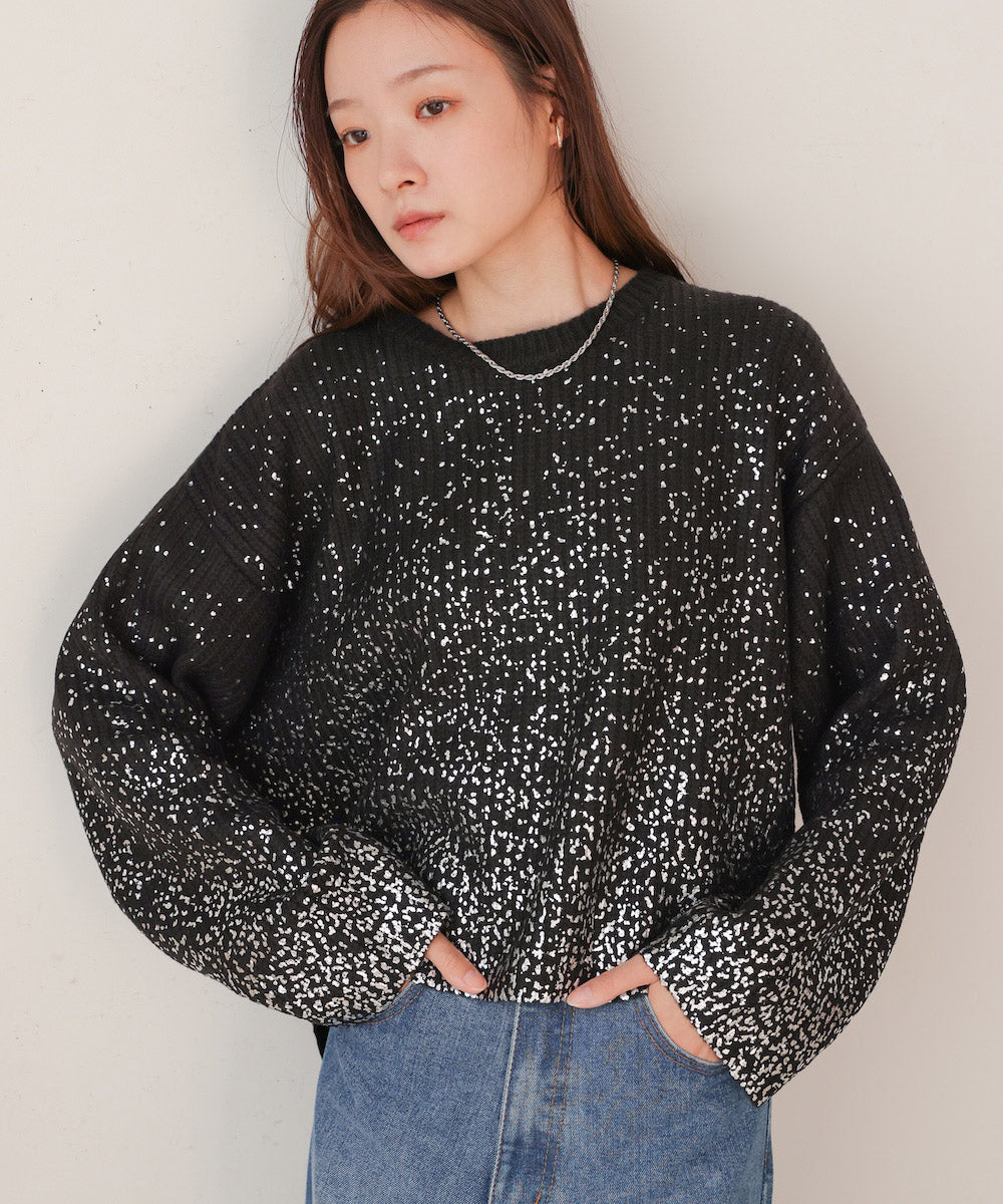 foil print knit pullover