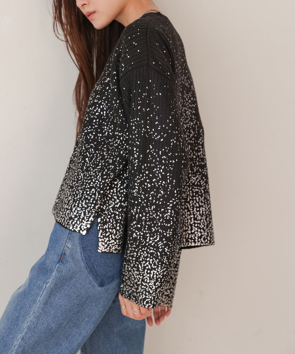 foil print knit pullover