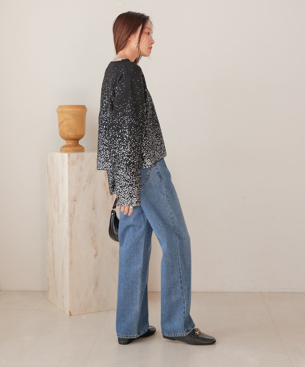 foil print knit pullover