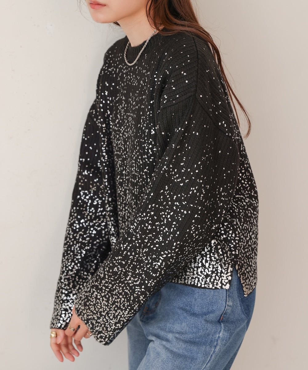 foil print knit pullover