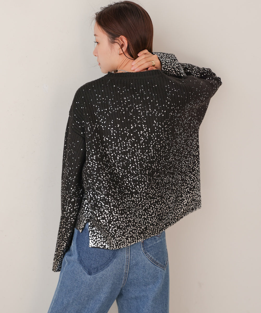 foil print knit pullover