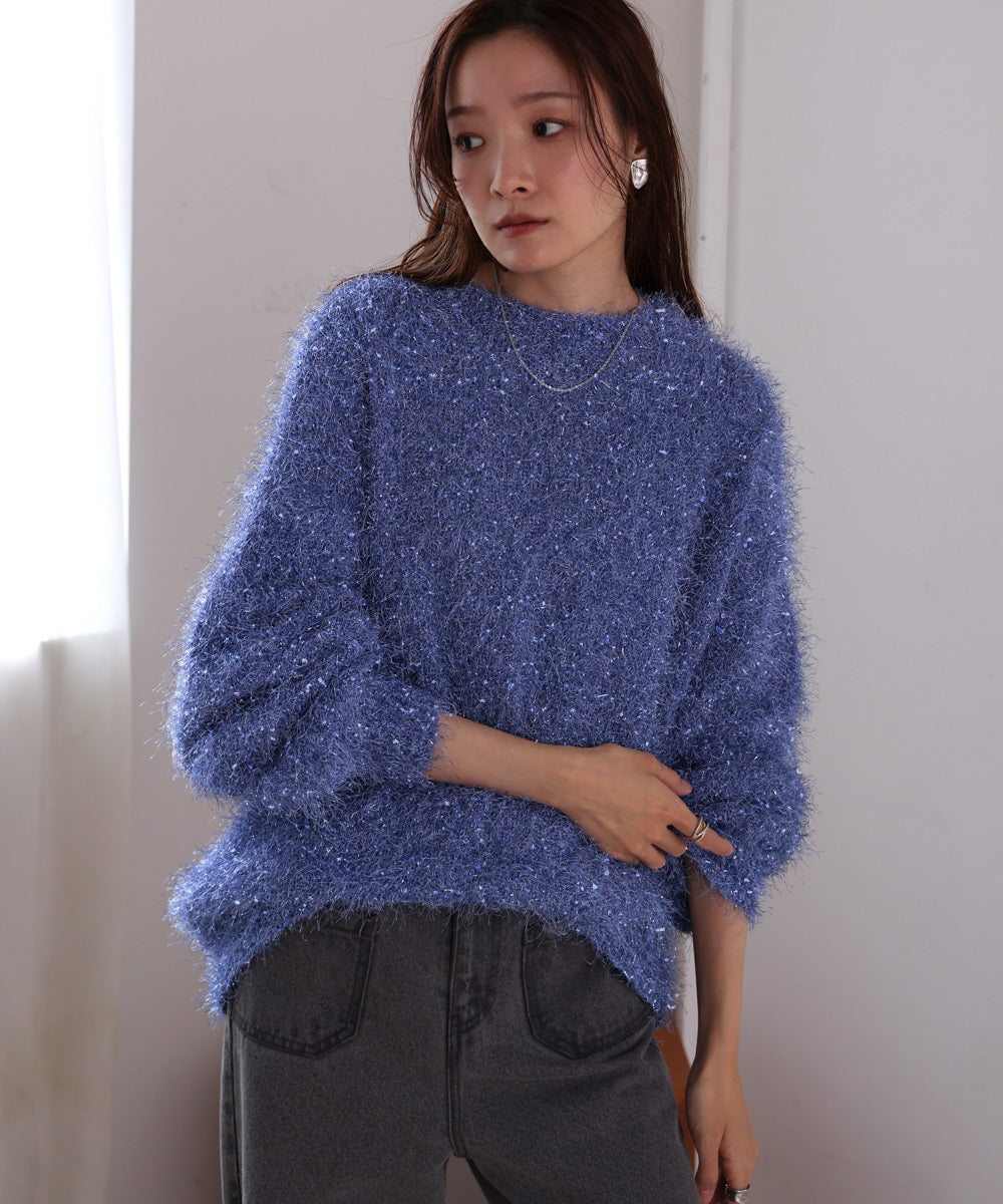 lame shaggy knit tops