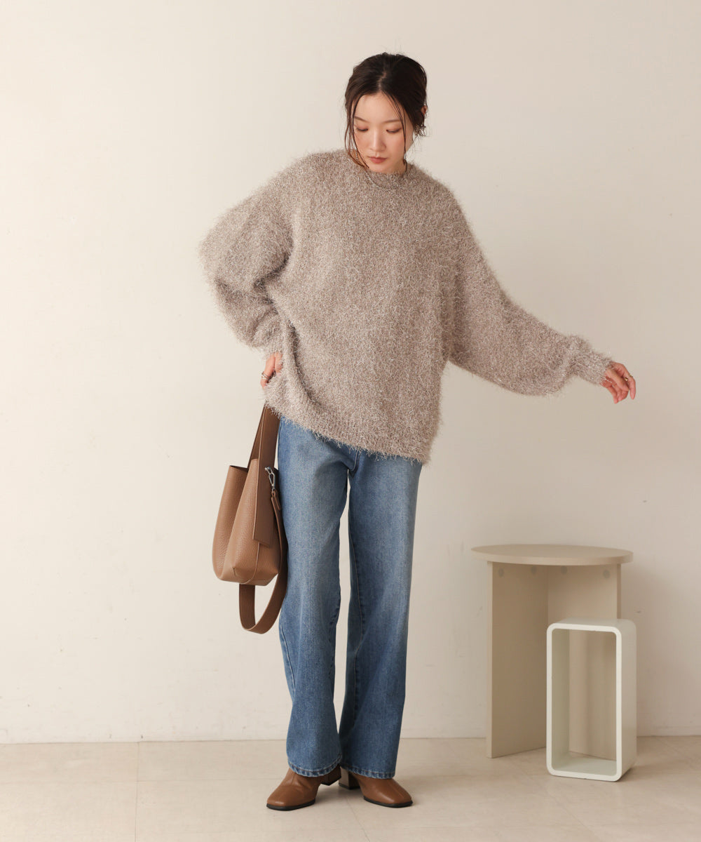 lame shaggy knit tops