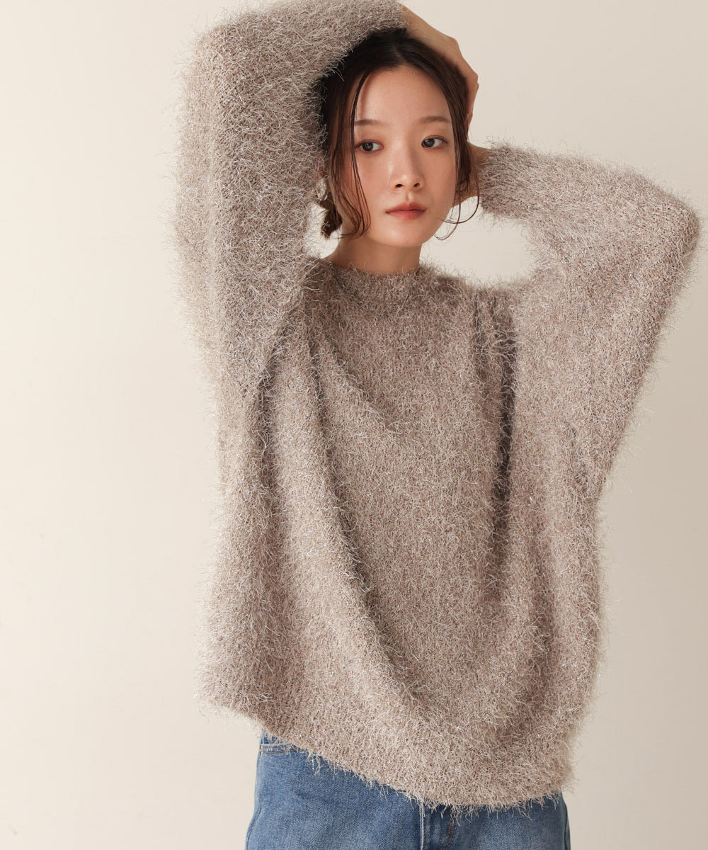 lame shaggy knit tops