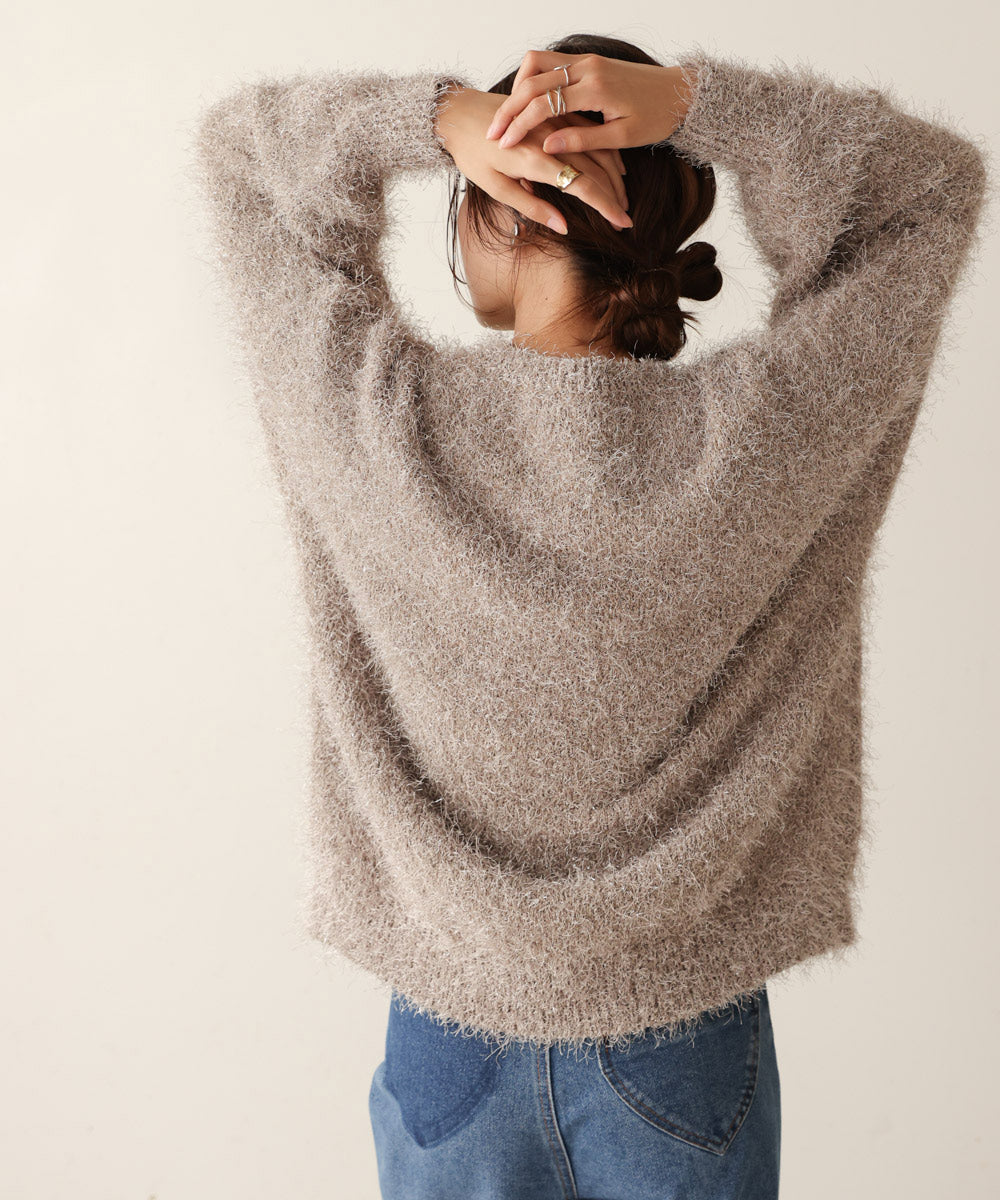 lame shaggy knit tops