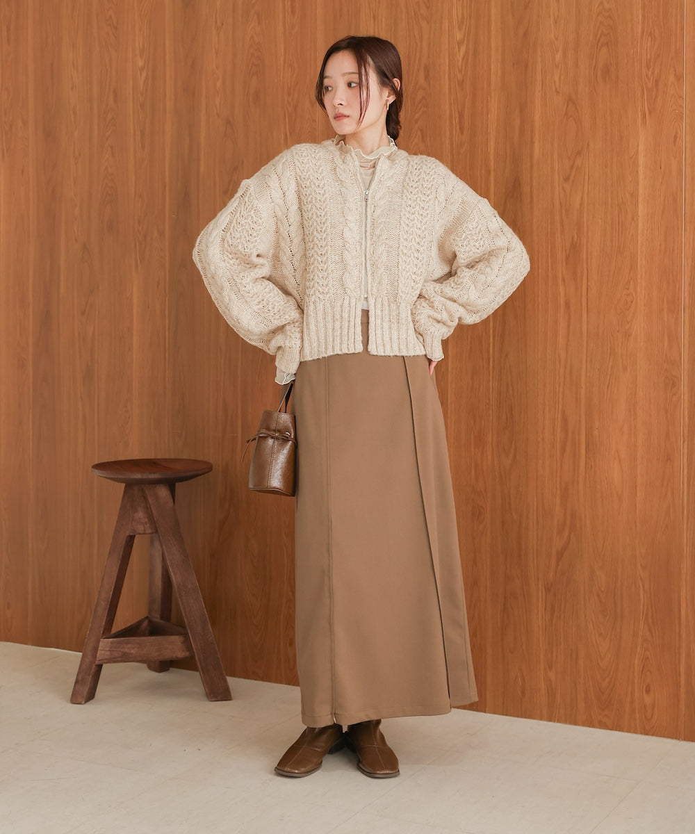 mohair touch cable zip knit