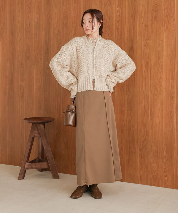 mohair touch cable zip knit