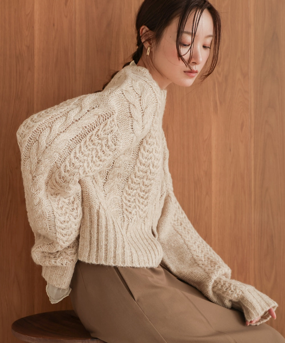 mohair touch cable zip knit