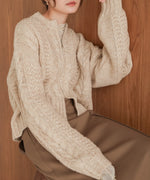 mohair touch cable zip knit