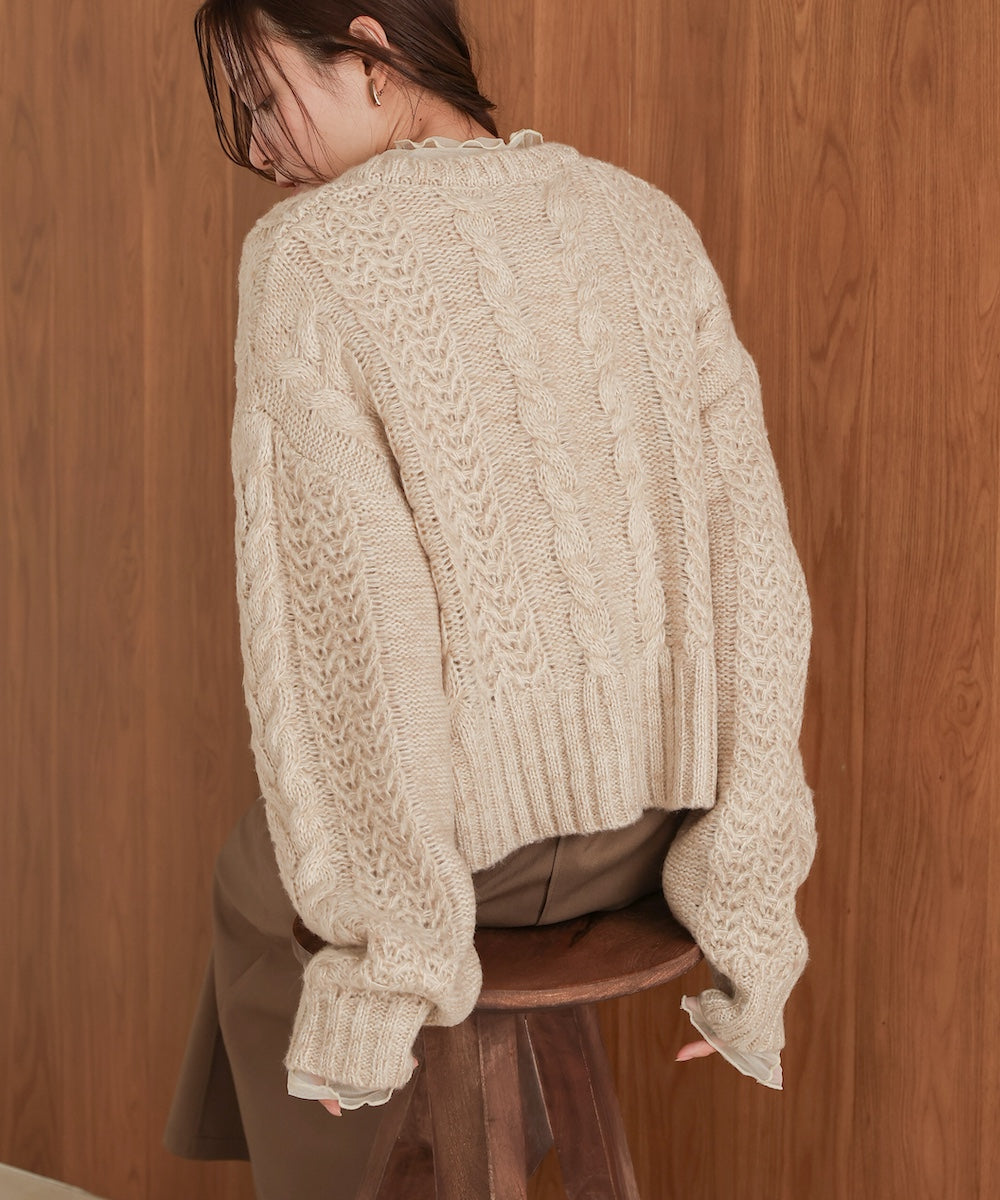 mohair touch cable zip knit