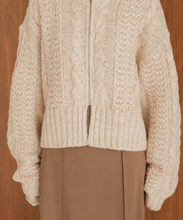 mohair touch cable zip knit