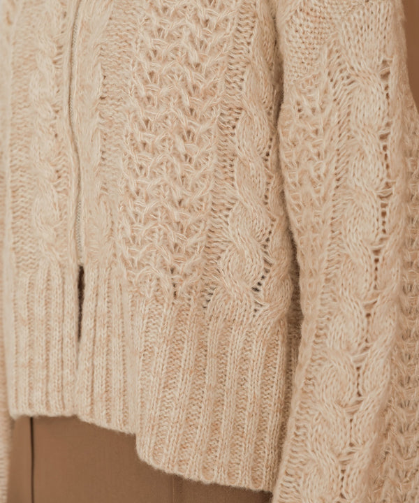 mohair touch cable zip knit
