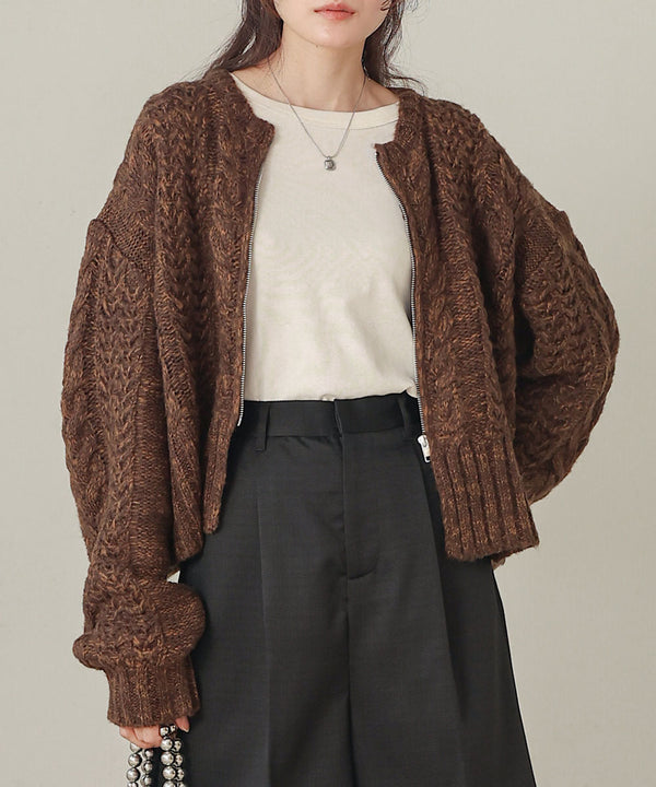 mohair touch cable zip knit
