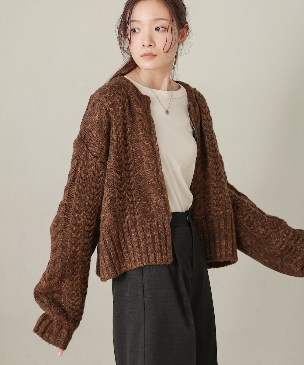 ［KNIT20％OFF］mohair touch cable zip knit