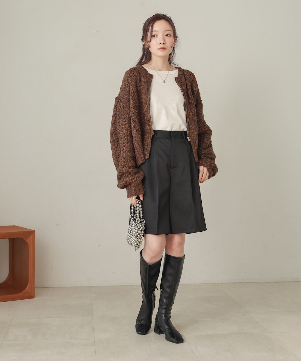 mohair touch cable zip knit