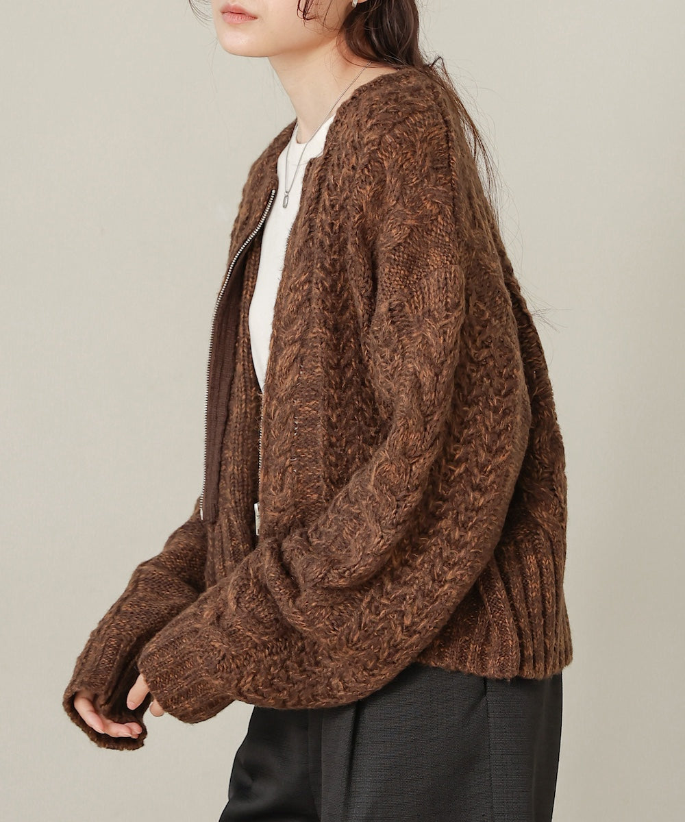 mohair touch cable zip knit