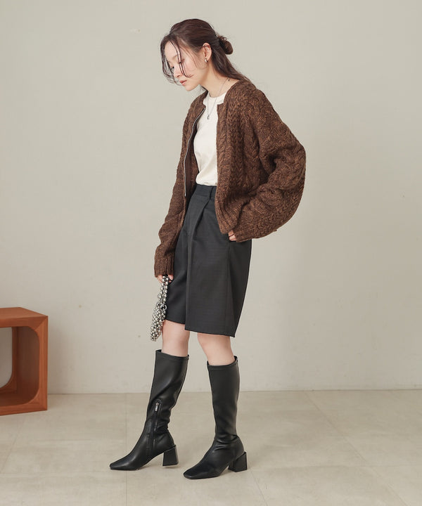 mohair touch cable zip knit