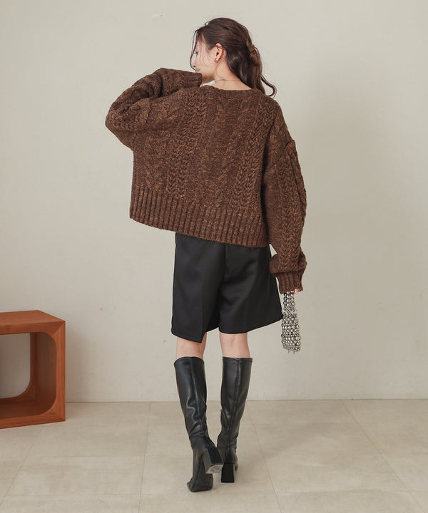 mohair touch cable zip knit
