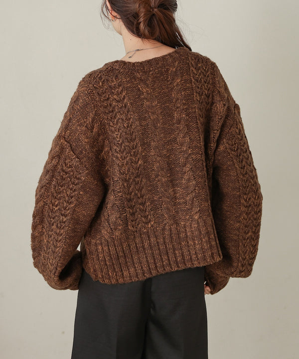 mohair touch cable zip knit