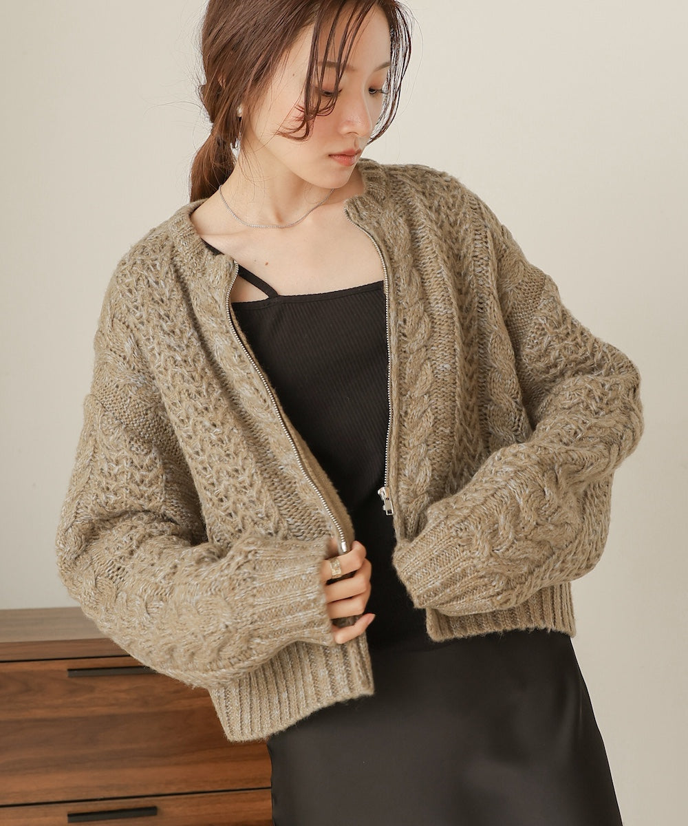 ［KNIT20％OFF］mohair touch cable zip knit