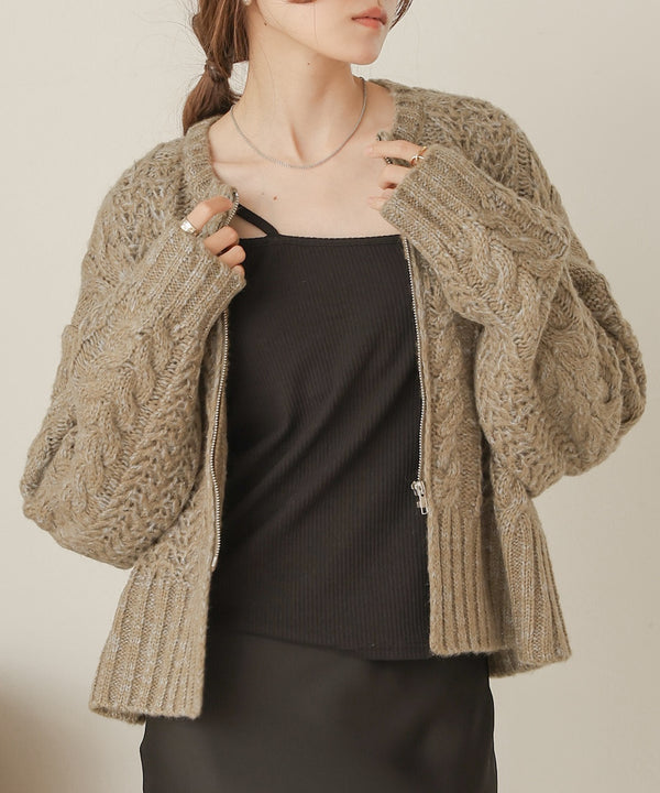 mohair touch cable zip knit