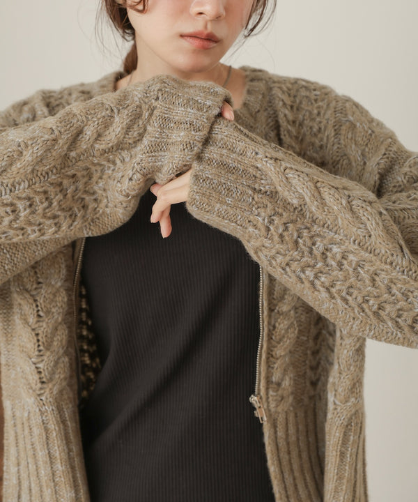 mohair touch cable zip knit