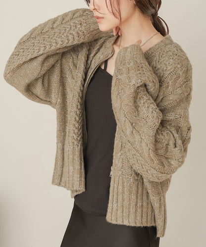 ［KNIT20％OFF］mohair touch cable zip knit