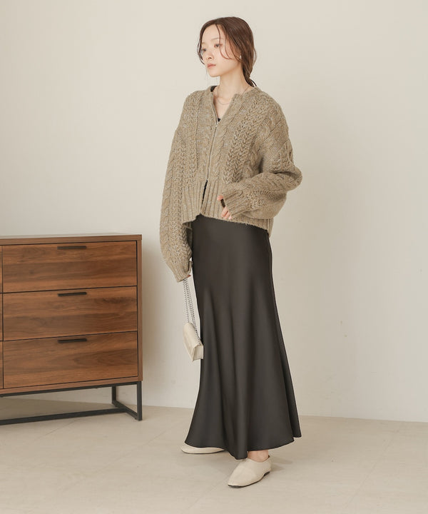 mohair touch cable zip knit