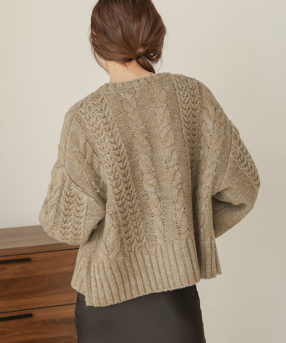 mohair touch cable zip knit