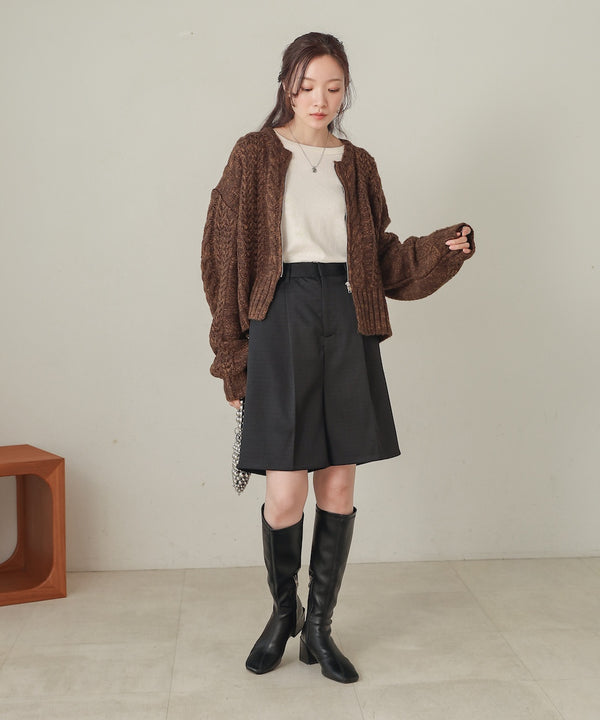 mohair touch cable zip knit