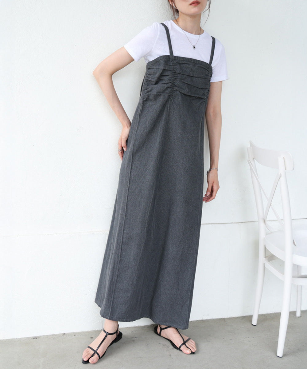 【S・Mサイズ展開】デニムギャザーキャミワンピース