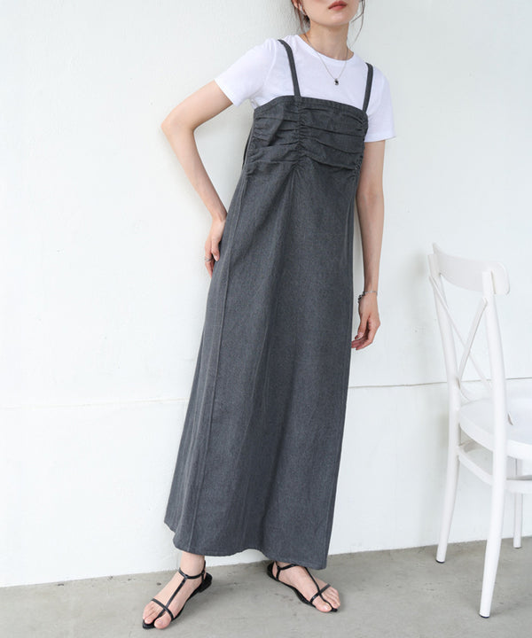 【S・Mサイズ展開】デニムギャザーキャミワンピース