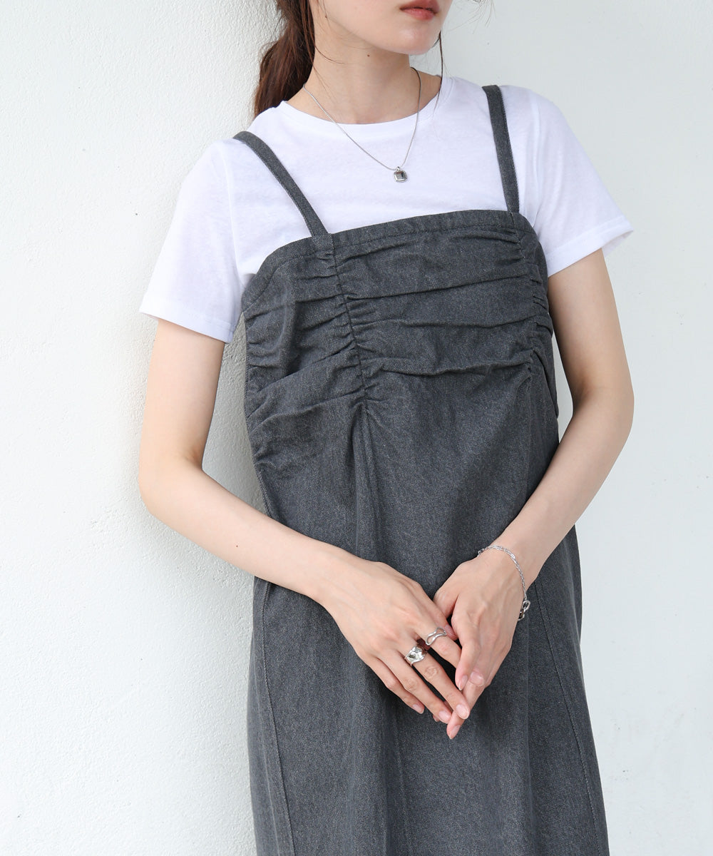 【S・Mサイズ展開】デニムギャザーキャミワンピース