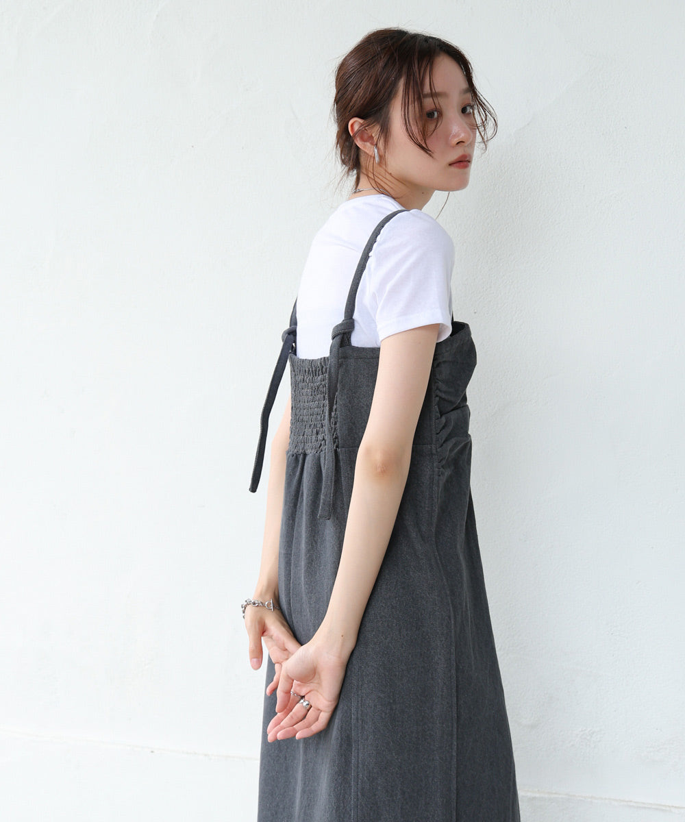 【S・Mサイズ展開】デニムギャザーキャミワンピース