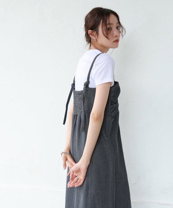 【S・Mサイズ展開】デニムギャザーキャミワンピース