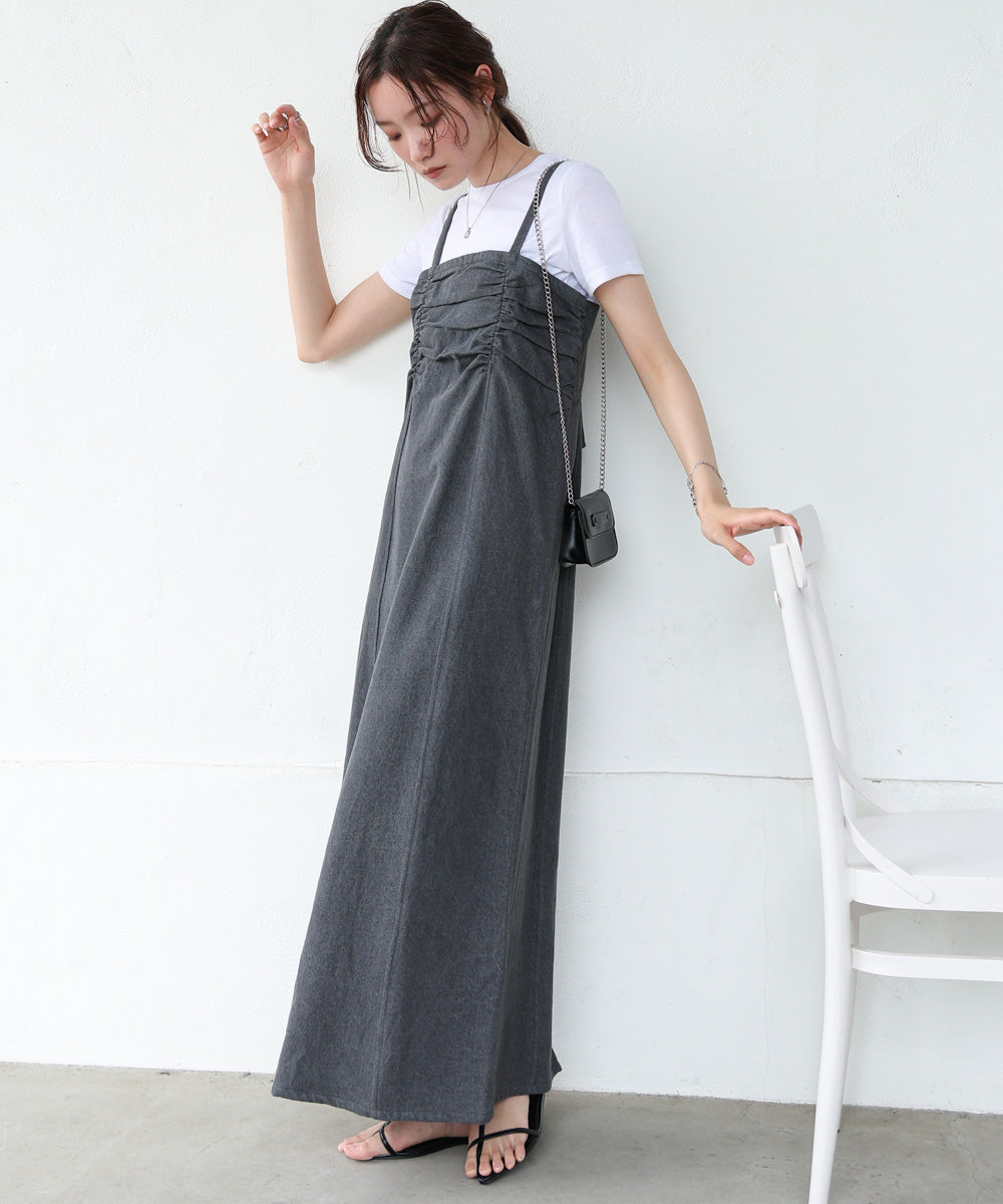 【S・Mサイズ展開】デニムギャザーキャミワンピース