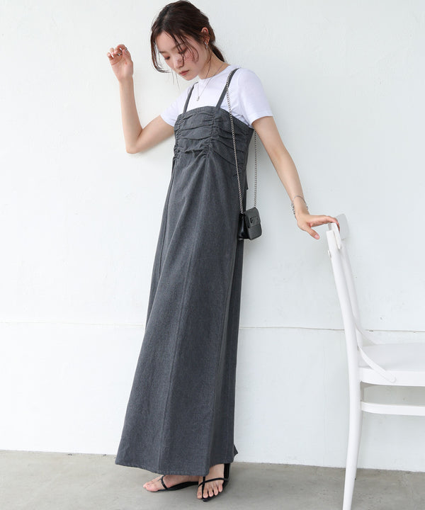 【S・Mサイズ展開】デニムギャザーキャミワンピース