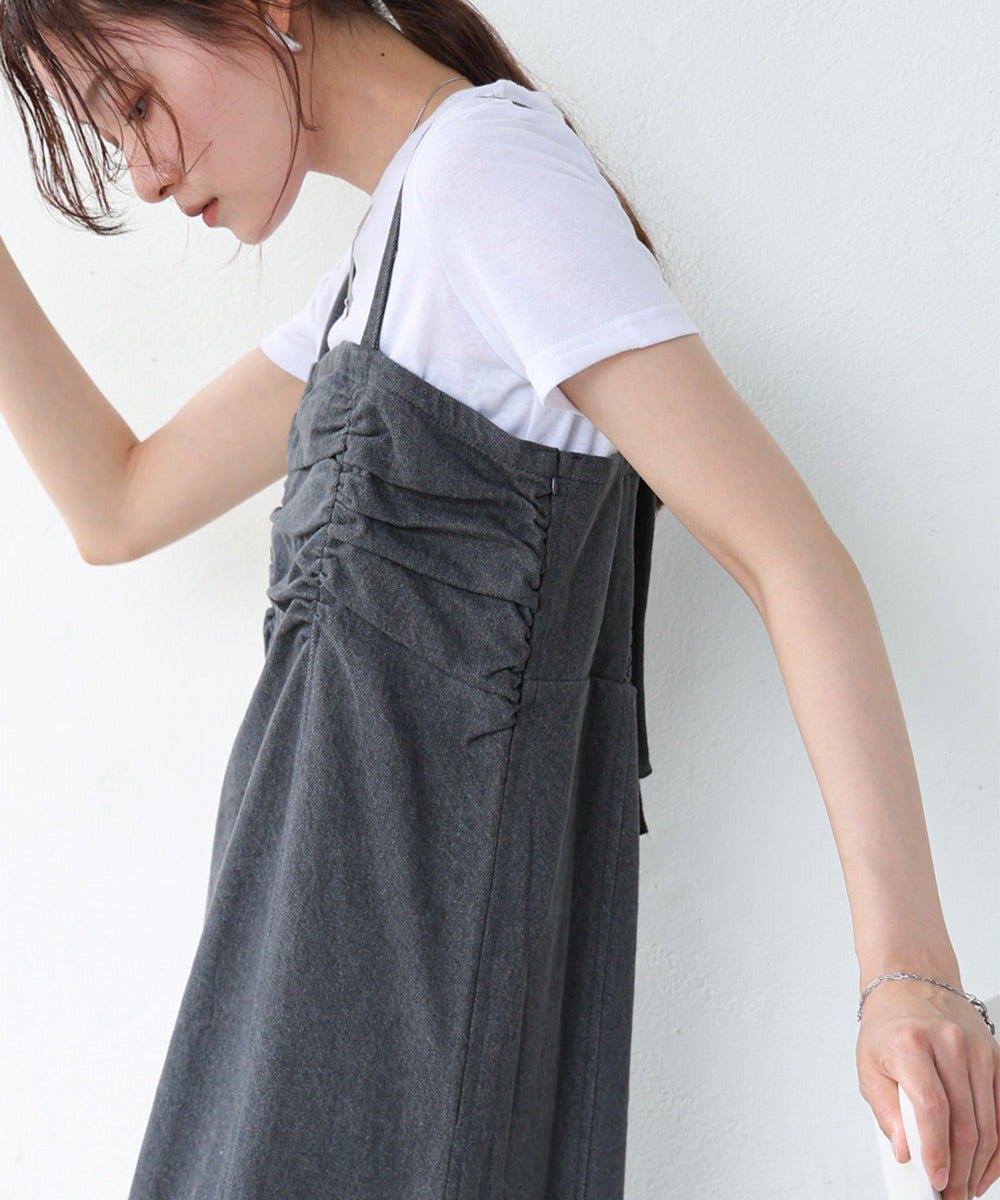 【S・Mサイズ展開】デニムギャザーキャミワンピース