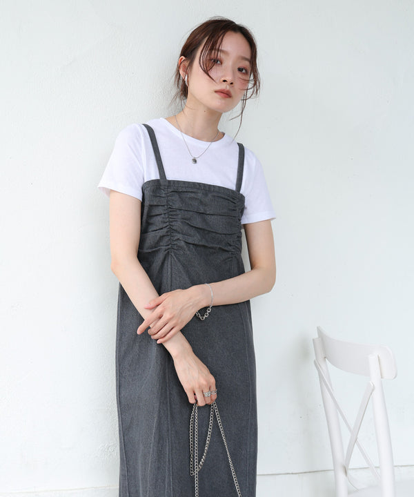 【S・Mサイズ展開】デニムギャザーキャミワンピース