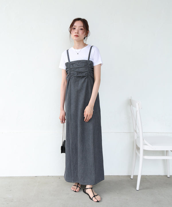 【S・Mサイズ展開】デニムギャザーキャミワンピース