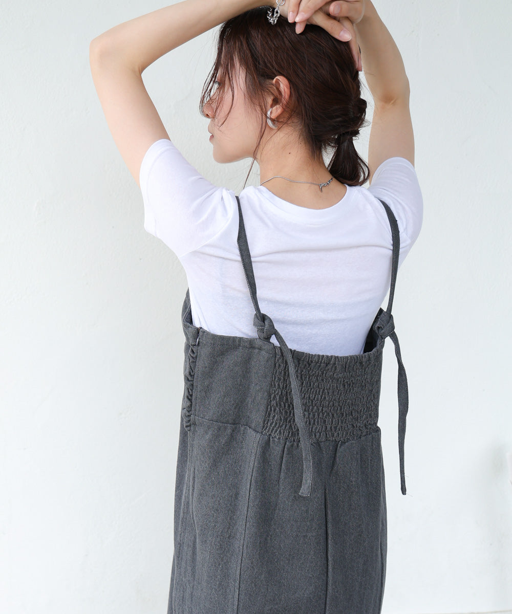 【S・Mサイズ展開】デニムギャザーキャミワンピース