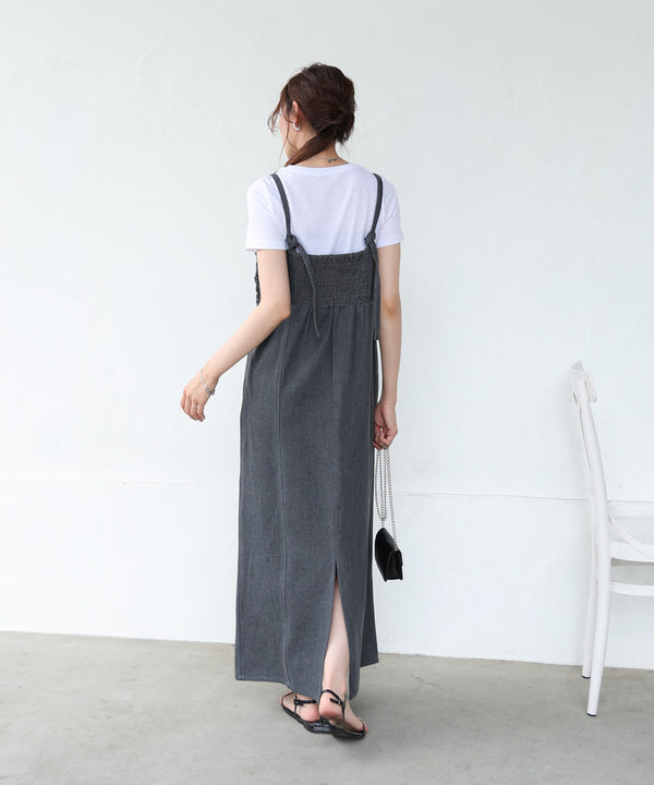 【S・Mサイズ展開】デニムギャザーキャミワンピース