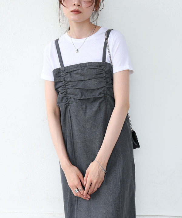 【S・Mサイズ展開】デニムギャザーキャミワンピース