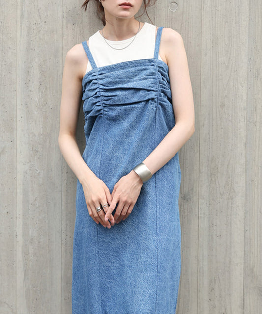 【S・Mサイズ展開】デニムギャザーキャミワンピース