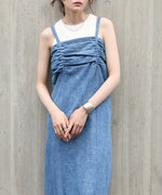 【S・Mサイズ展開】デニムギャザーキャミワンピース