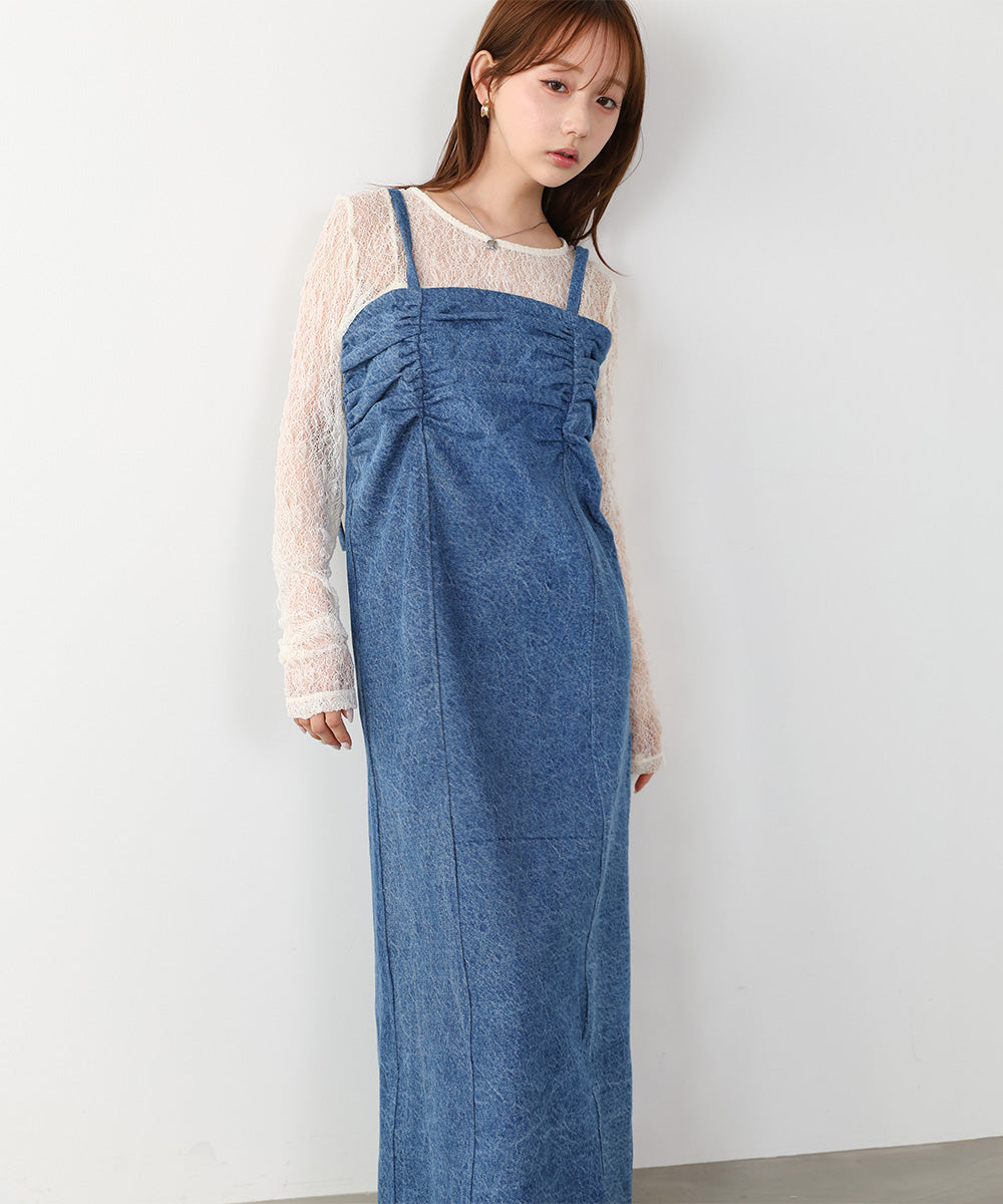 デニムギャザーキャミワンピース