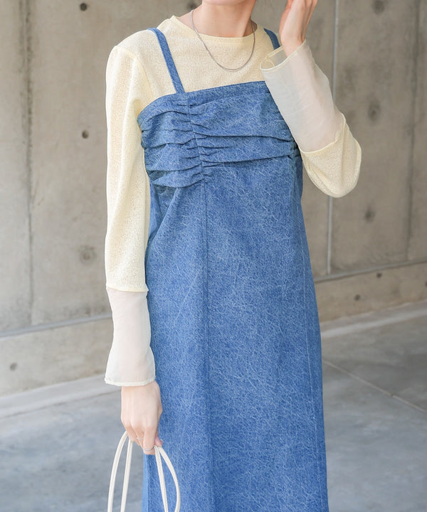 【S・Mサイズ展開】デニムギャザーキャミワンピース