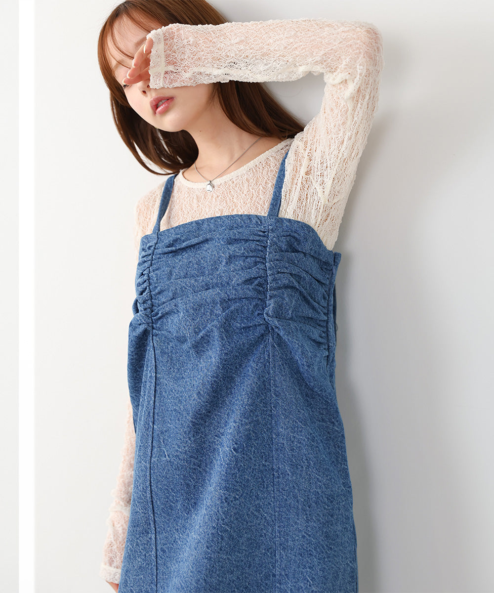 デニムギャザーキャミワンピース