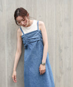 【S・Mサイズ展開】デニムギャザーキャミワンピース