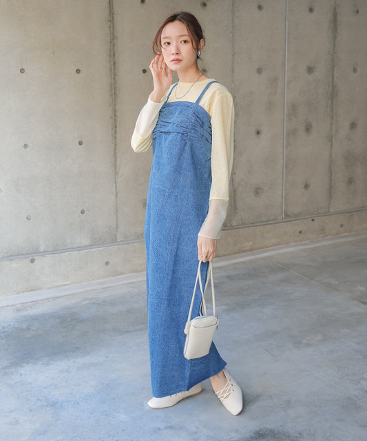 【S・Mサイズ展開】デニムギャザーキャミワンピース